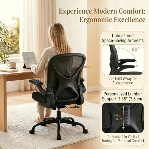 Ergonomic Office Chair with 90° Flip-up Armrests and Adjustable Lumbar Suppor...