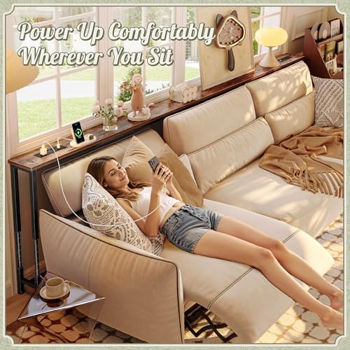 Huuger 110.2 Inch Sofa Table with Power Outlets, Skinny Behind Couch Table | ...