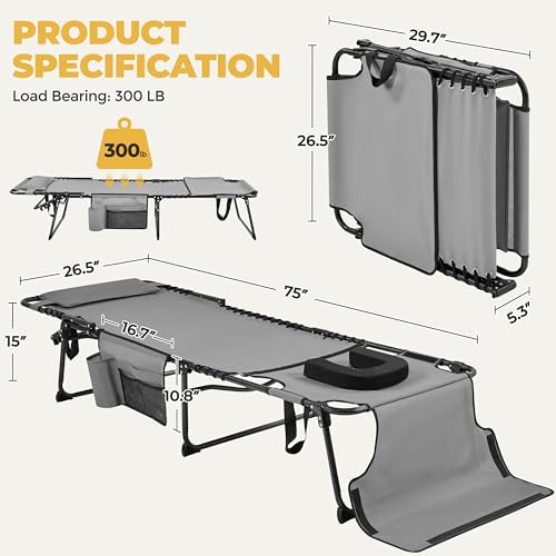 Yaheetech 26.4" Tanning Chair with Face Hole, 5-Position Adjustable, Gra...