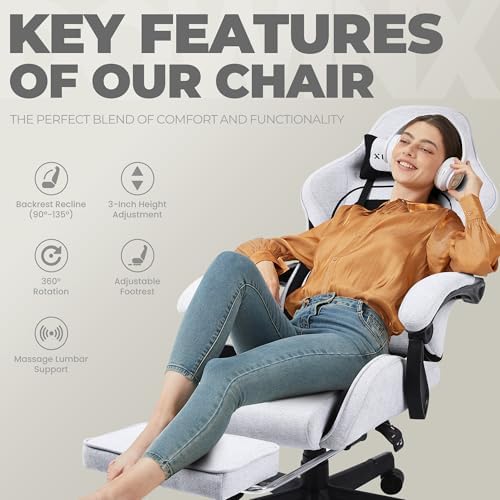 Dowinx Gaming Chair Fabric with Pocket Spring Cushion, Massage Game Chair Clo...