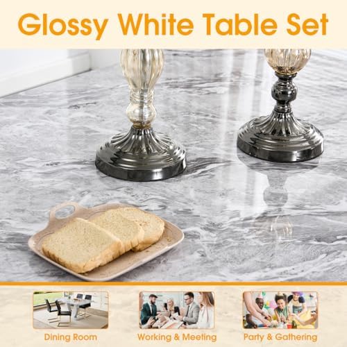 JUFU 5-Piece Dining Table Set for 4, 63-Inch Faux Marble with PU Chairs