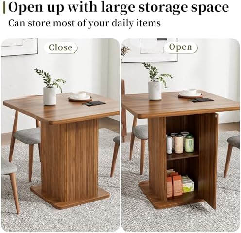 Small Square Dining Table for 2-4, 31.5 Inch Farmhouse Kitchen Table with 2-T...