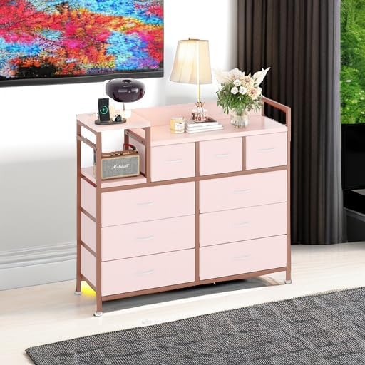 Jojoka TV Stand with Charging Station, Bedroom Dresser for Living Room TV Sta...