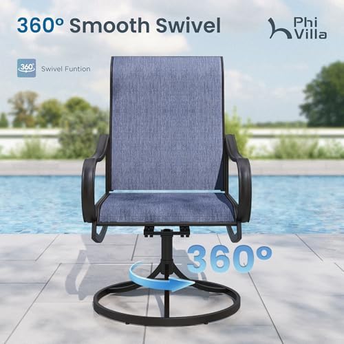PHI VILLA Outdoor Dining Set with Umbrella for 6, Swivel Mesh Chairs