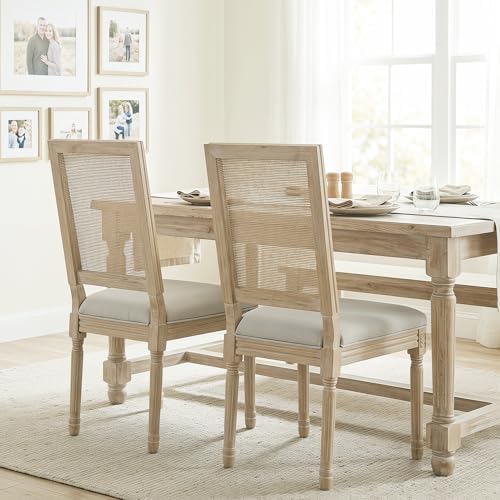 chairus Farmhouse Dining Chairs Set of 2, Rectangle Rattan Back French Countr...
