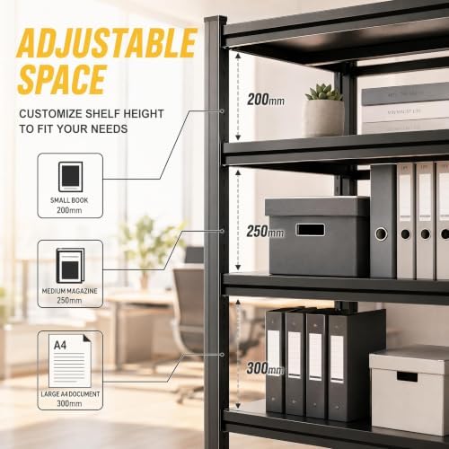 Bolt-Free Metal Bookshelf, Adjustable Tall Bookcase Freestanding Book Shelf, ...