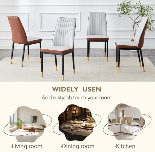 Dining Room Chairs Set of 6, Leather Two-Tone Leather Upholstery Kitchen Chai...