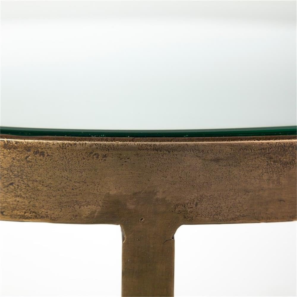 Pemberly Row Round Glass Top End Table, Gold Metal Frame with Marble Shelf, 2...