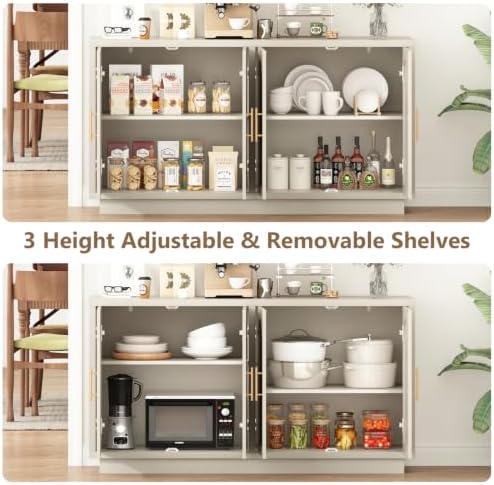 HOKYHOKY 59" Rattan Sideboard Buffet Cabinet with Storage, 4 Arched Doors