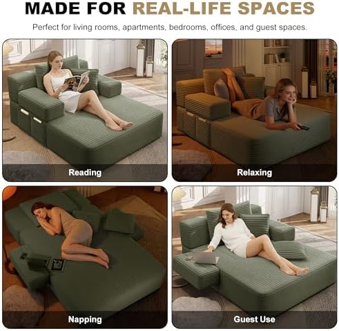 60.2" Oversized Chaise Lounge Chair, Corduroy Cloud Couch, Deep Seat Con...