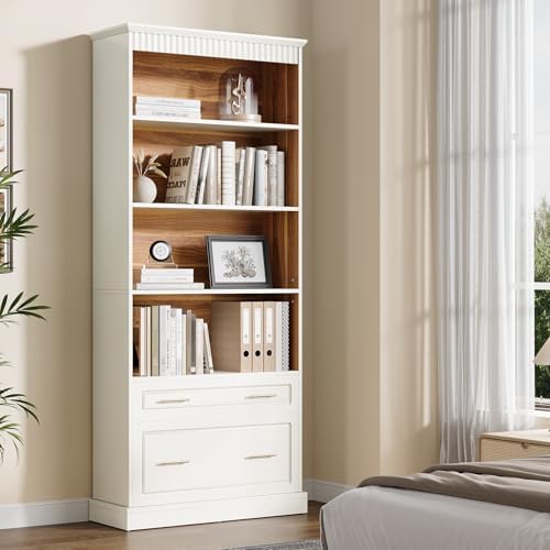 Tribesigns 5-Shelf Bookcase with File Cabinet Drawer, 72" Tall Bookshelf...
