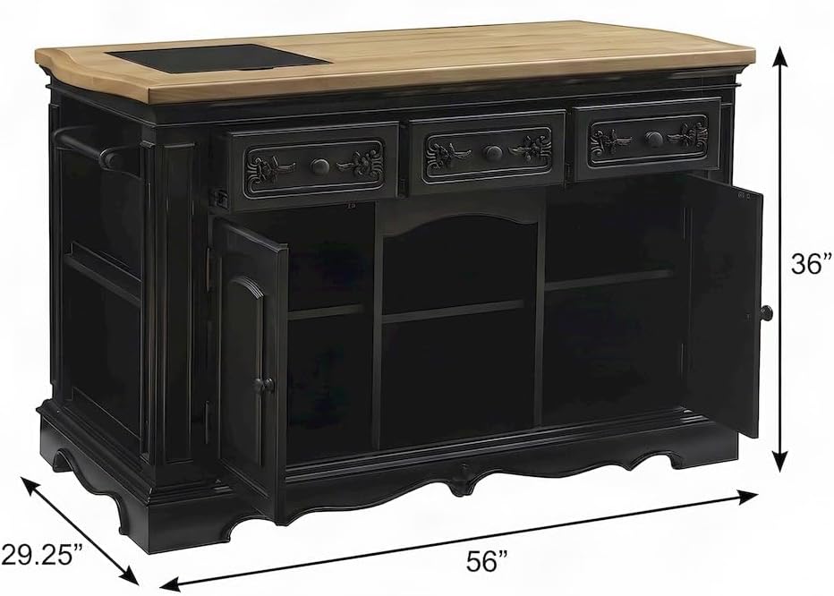 Furnifact Acacia Butcher Block Kitchen Island with Drawers and Adjustable She...