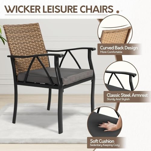 5-Piece Patio Dining Set for 4, Outdoor Dining Set with 4 Wicker Patio Dining...
