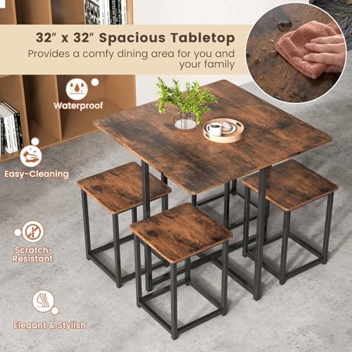 Tangkula Compact Dining Table Set for 4, Small Kitchen Table Set with Square ...