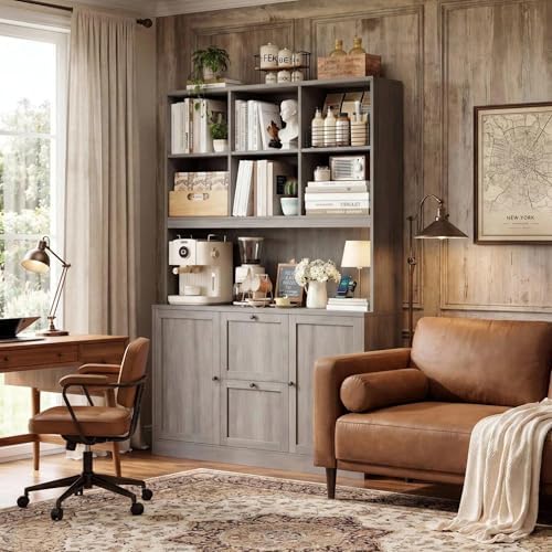 HIFIT 72'' Tall File Bookcase with Outlet & Printer Stand, 2 Fili...
