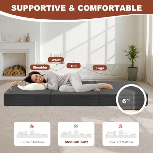 6-Inch Tri-Fold Foldable Mattress, Folding Sofa Bed with Removable Washable C...