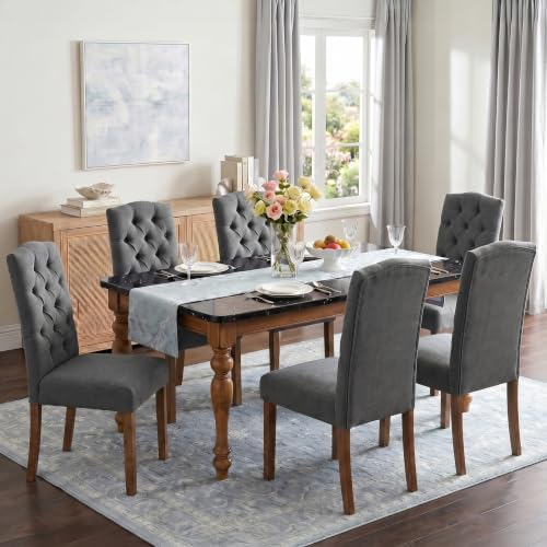 Tufted Dining Chair Fabric Button Upholstered Modern Kitchen Diner Set of 2
