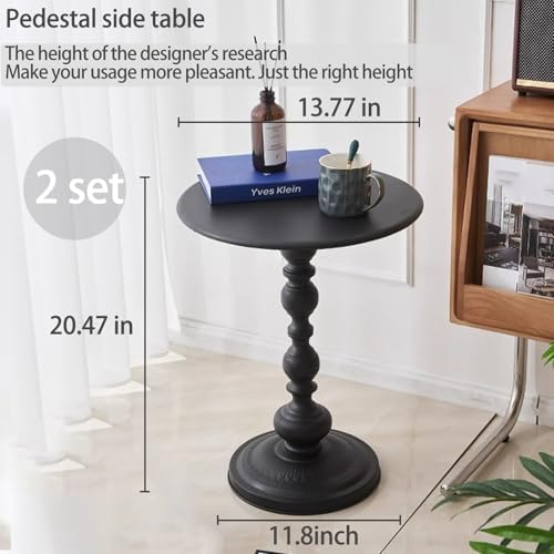 2 Set Pedestal Metal Round Side Table, Black Sofa Table, Small TV Tray Table ...