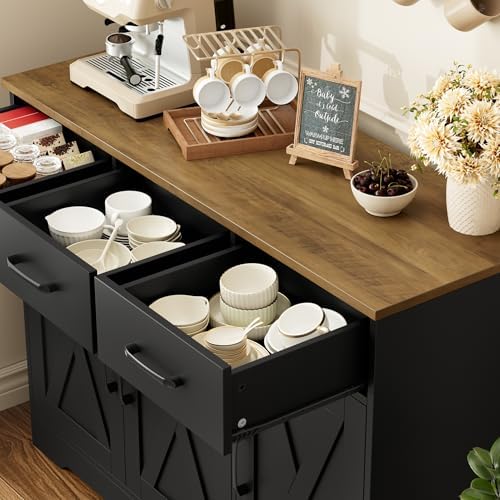 HOSTACK Kitchen Buffet Cabinet with Storage, Sideboard Coffee Bar, Black