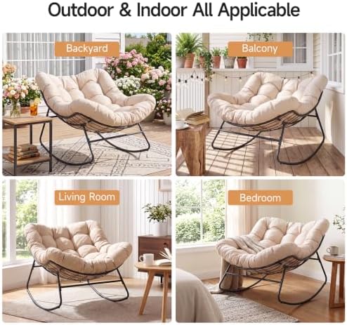 Papasan Rocking Chair, Oversized Outdoor Egg Chair with Thick Cushion | 450 l...