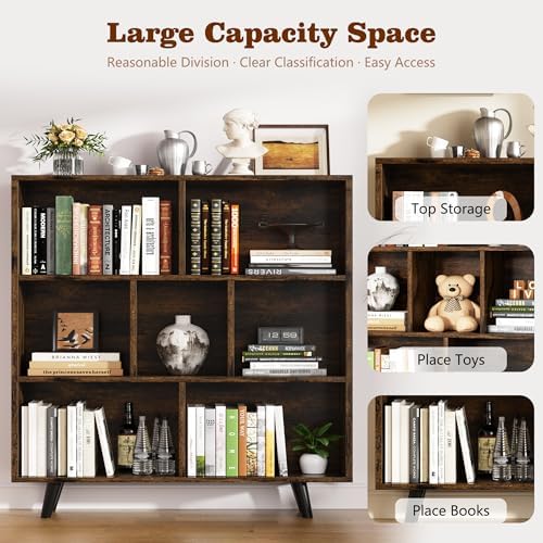 Shintenchi Cube Storage Organizer, 3 Tier Mid-Century Bookcase with Legs Cube...