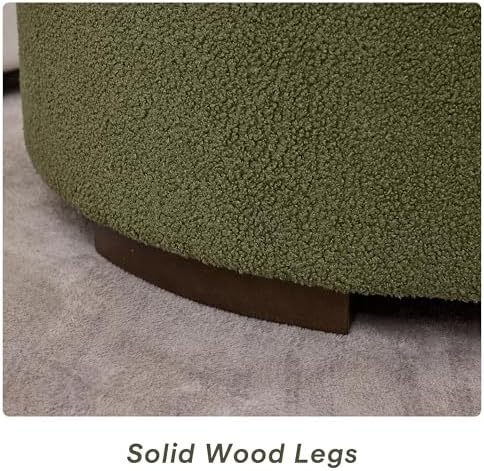 29.5 Inch Round Storage Ottoman Coffee Table, Green Teddy | Modern Circle Cof...