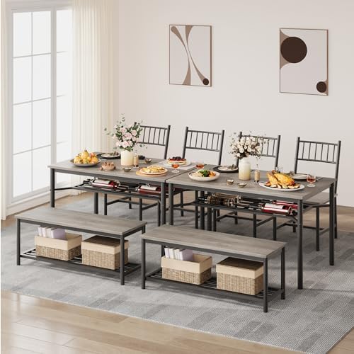 Garvee Dining Table Set for 4 with Bench and Chairs, 4-Piece Kitchen Table Se...