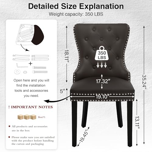 adochr PU Leather Dining Chairs Set of 6, Modern Kitchen Chairs,Dark Brown