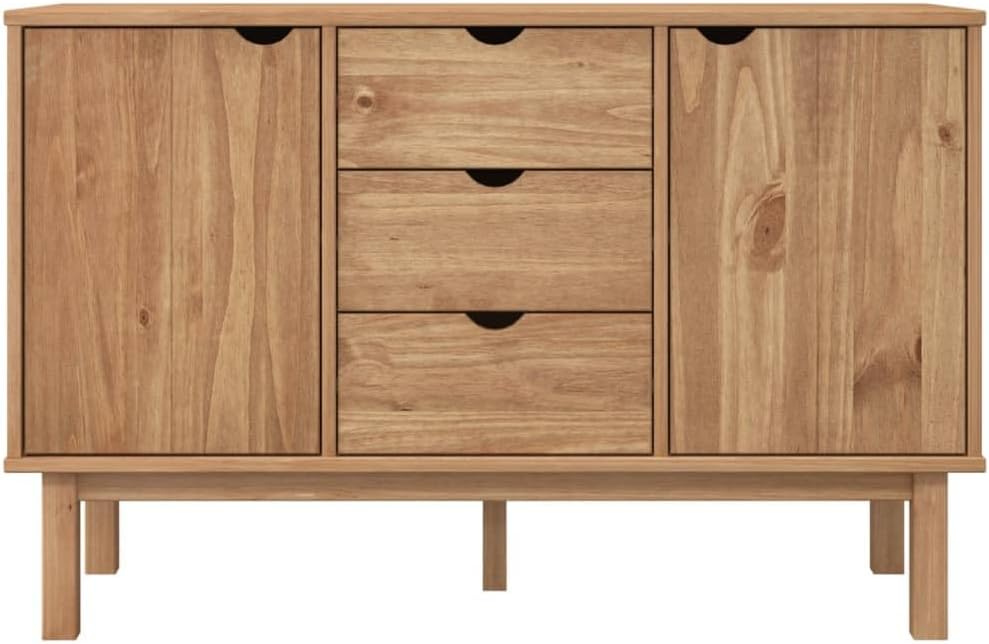 Scandinavian Sideboard Solid Pine Wood Engineered Wood Medium Large Brown 4 P...