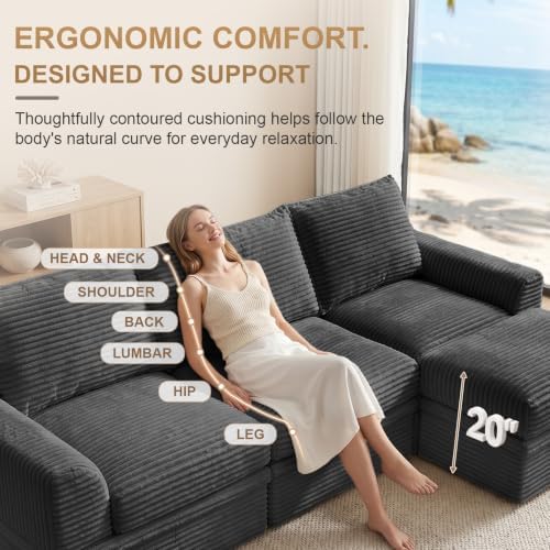 Upgraded Couch with Storage, Sectional Couches for Living Room, L-Shaped Modu...