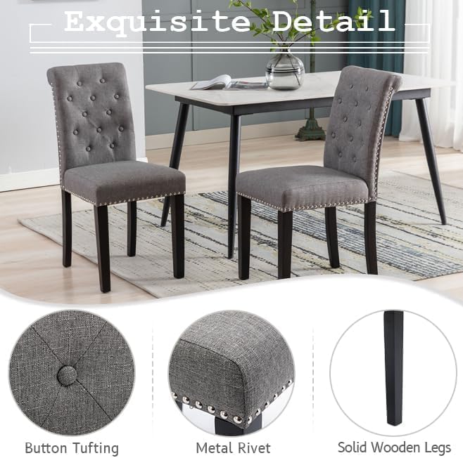 Dining Room Chairs Set of 6, Upholstered Fabric, Strudy Rubber Wood, Gray