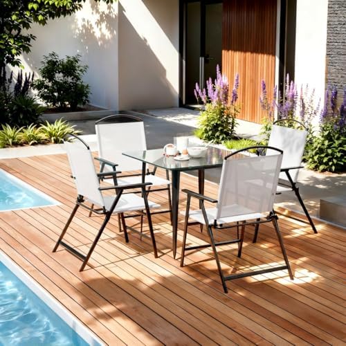 Outdoor Folding Patio Dining Chairs With Armrest for Garden Lawn Poolside Bac...