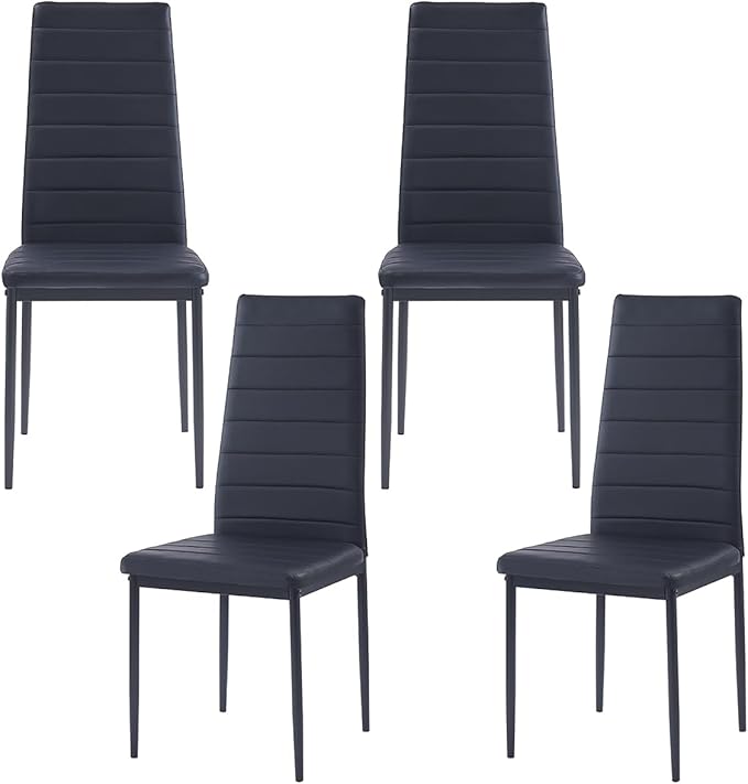 Black PU Dining Chairs Set of 4, Modern Kitchen & Dining Room Chairs Faux...