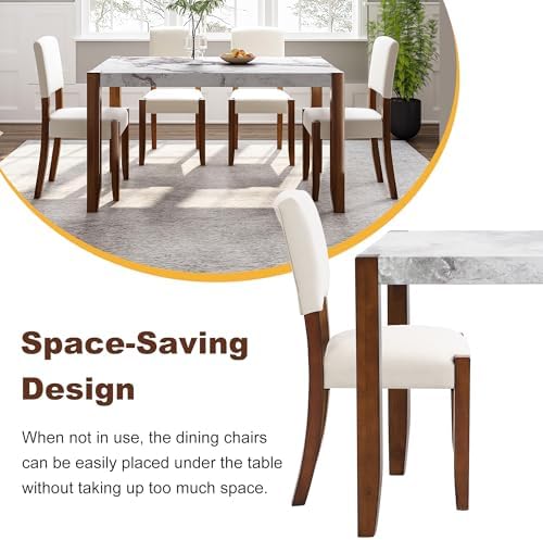 Merax Modern 5 Piece Dining Table Set for 4, Off White