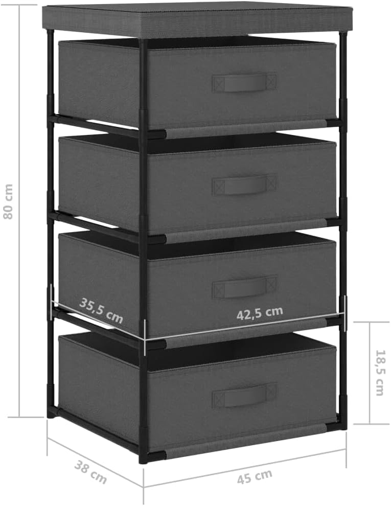 4-Tier Grey Steel Storage Rack w/Fabric Baskets 15"x17.7"x31.5"...
