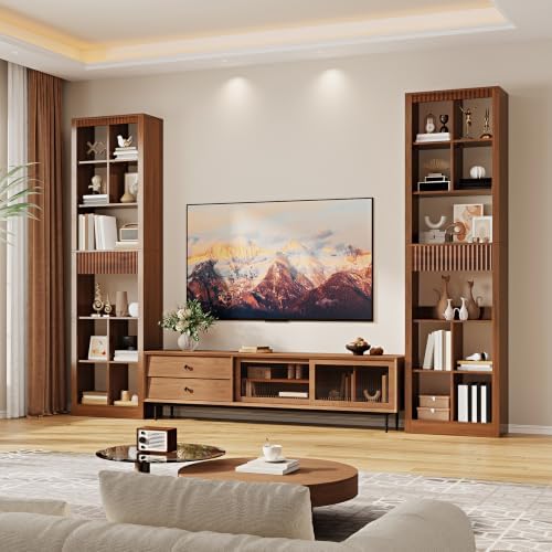 Wodeer 71" Tall 6 Tier Bookshelf with 8 Cube Open Display, Walnut Bookca...