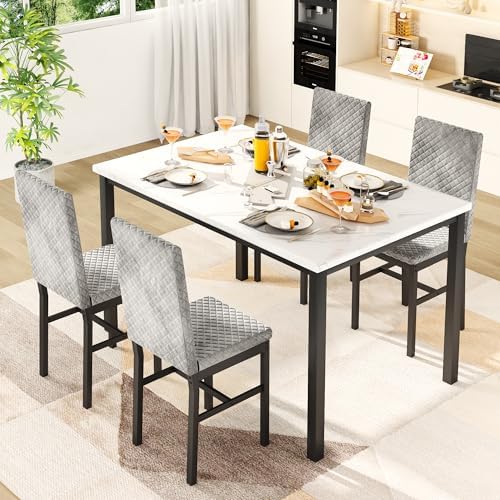 Recaceik Dining Table Set for 4, Kitchen Table and Chairs Set of 4 Modern Fau...