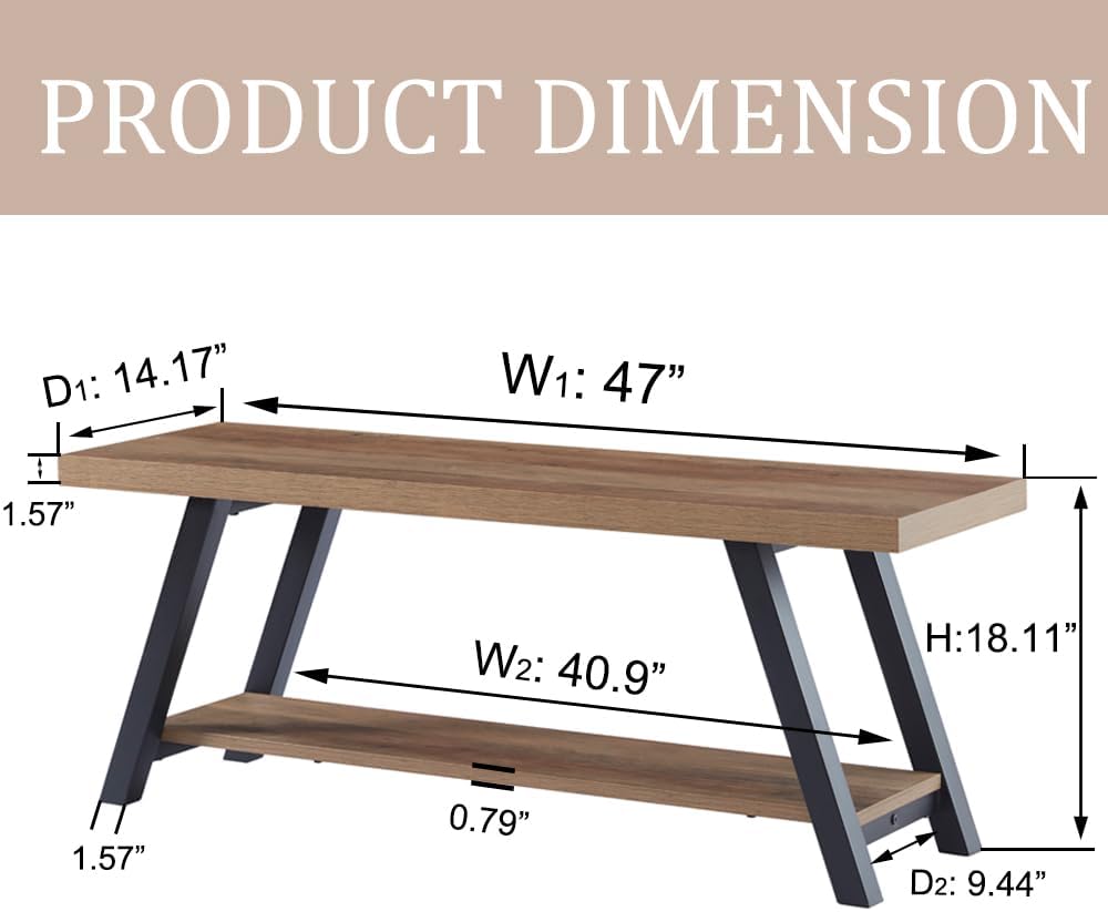 LVB Industrial Entryway Bench, Wood and Metal Storage Bench for Living Dining...
