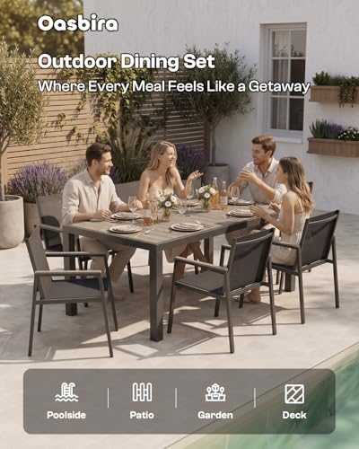 Outdoor Dining Set, 7 Piece Aluminum Patio Table and Chairs Set, All Weather ...