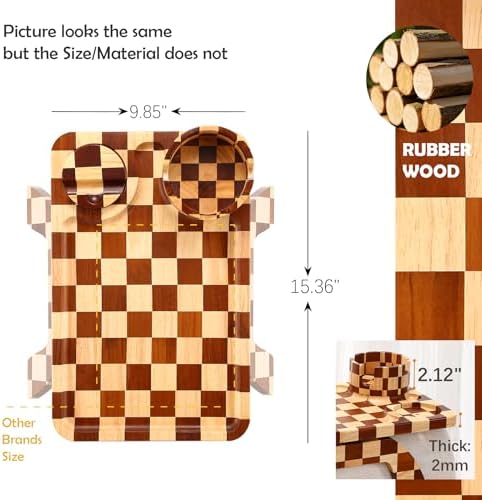 Nnewvante Checkerboard Couch Armrest Table, 3 in 1 Clip-on Table Rubberwood