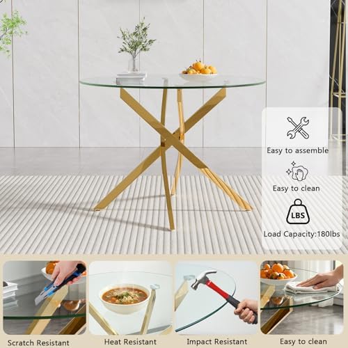 HomVent 36''Gold Round Glass Dining Table Set for 2 for Family Gathering