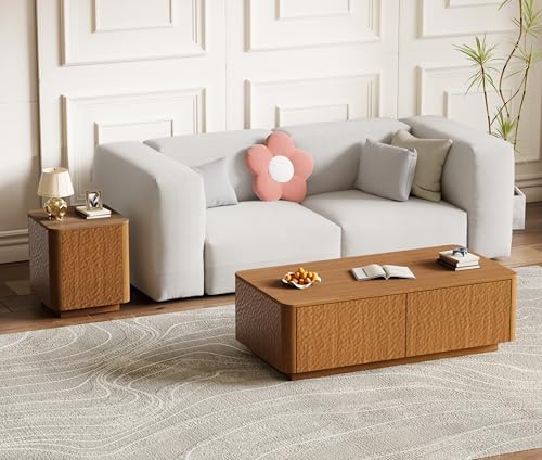 2 Pieces Living Room Table Set, Mid Century Modern Hammer Texture Coffee Tabl...