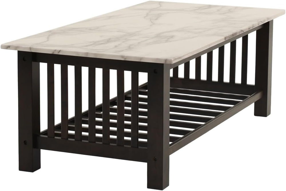 Contemporary 3pc Occasional Table Set Faux Marble Top Open Storage