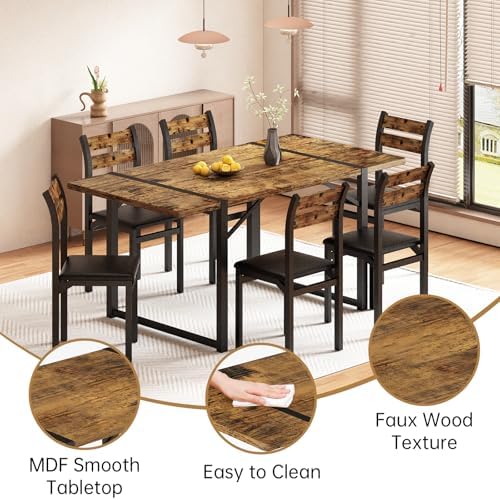 Recaceik 7-Piece Dining Table Set with 6 Chairs, 55" Wooden Kitchen Tabl...