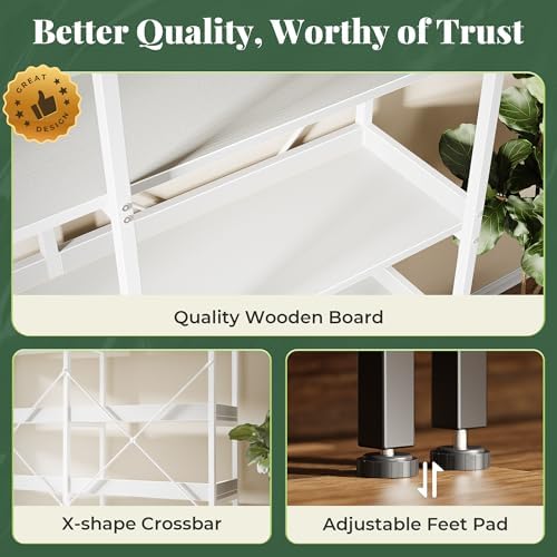 Huuger 5 Tier Bookshelf with 10 Open Shelves and Raised Baffle, White