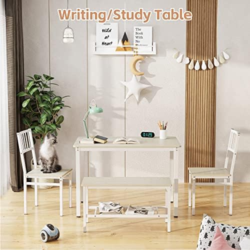 Teraves Dining Table Set for 4, Kitchen Table and 2 Chairs with Bench