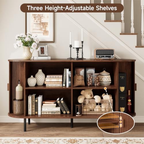 ComfyCorner 55" Fluted Buffet Sideboard Cabinet with Sliding Door, Walnut