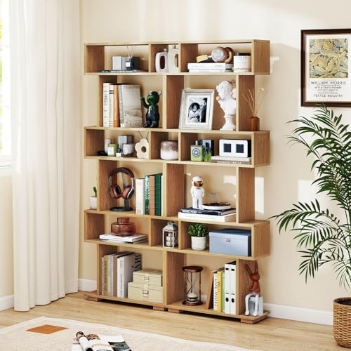 GIANTEX 6-Tier Geometric Bookshelves Set of 2, S-Shaped Bookcase with 2 Anti-...