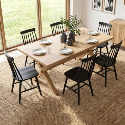 Black Wood Dining Chairs Set of 4, Windsor Farmhouse