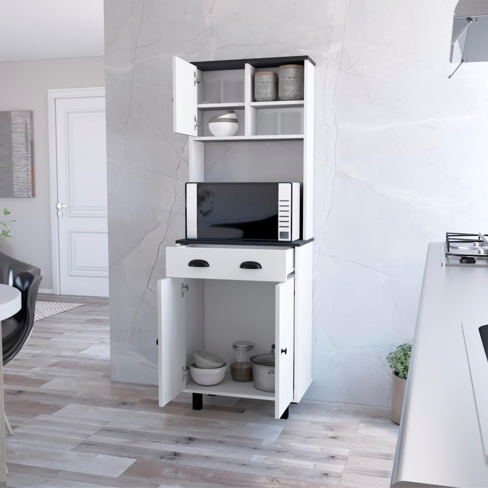 Kitchen Pantry Naomi Kitchen White Black with Engineered Wood